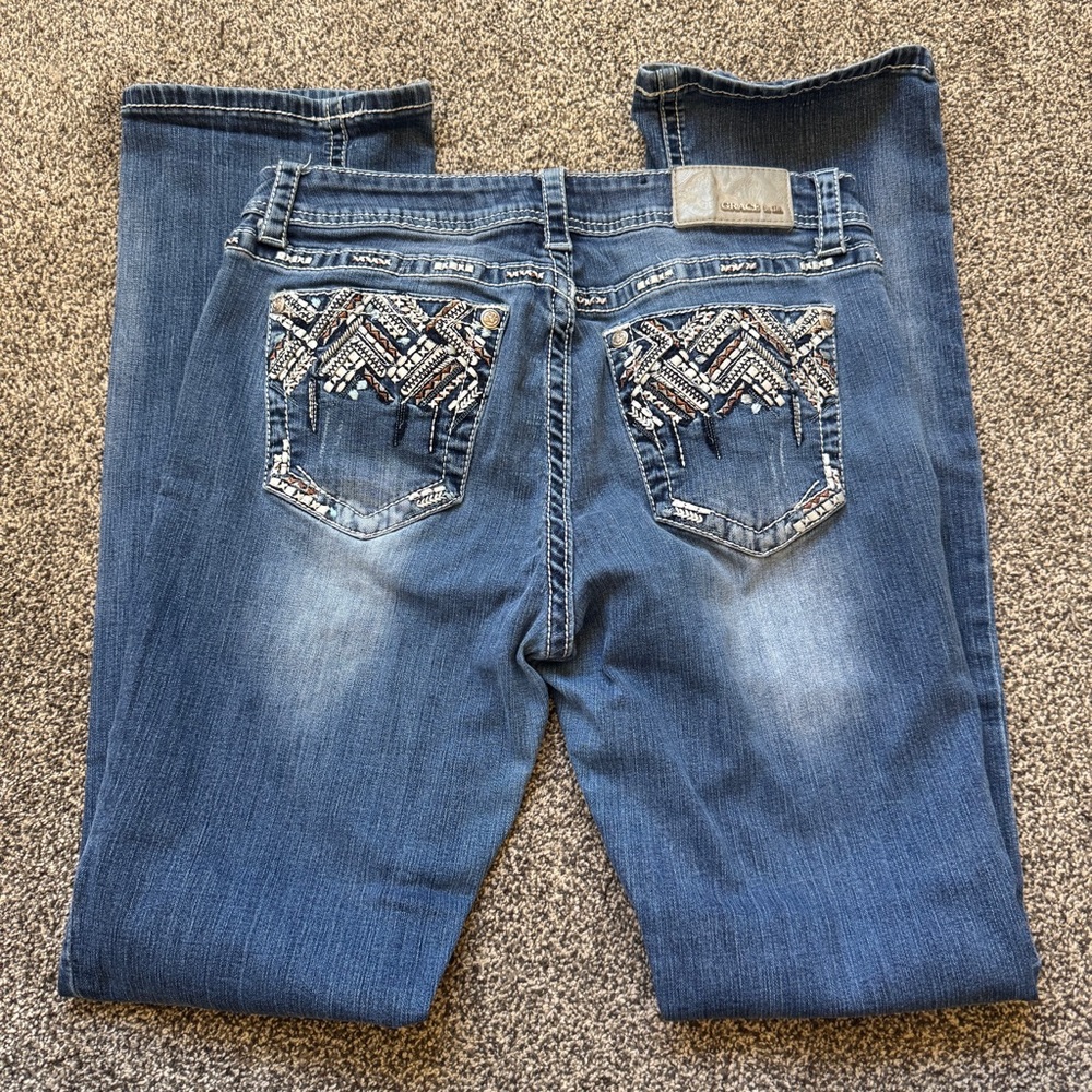Grace in LA Women’s Jeans Size 30 Bootcut Embroidered Pocket Blue Denim - Picture 2 of 10